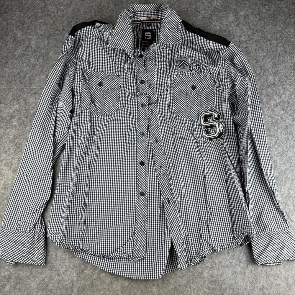 VTG SouthPole Shirt Mens XL Black White Plaid Button Up Longsleeve Y2K 90s
